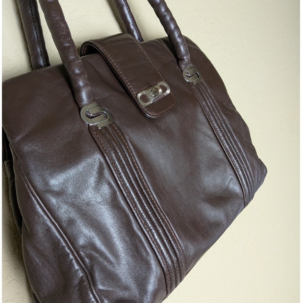 Vintage Structured‎ Satchel Bag Top Handle Purse with Fold-Out Center Secretary - Picture 2 of 11